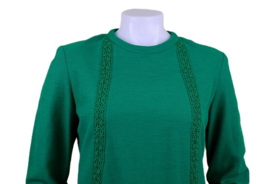 Vintage 60s Emerald Green Shift Dress with Lace D… - image 3