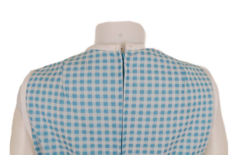 Close up of the Vintage 60s Blue and White Checkered Picnic Dress 1960s Womens Small S