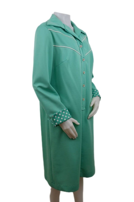 Vintage 70s Retro Teal Button-Up Dress with Polka… - image 4