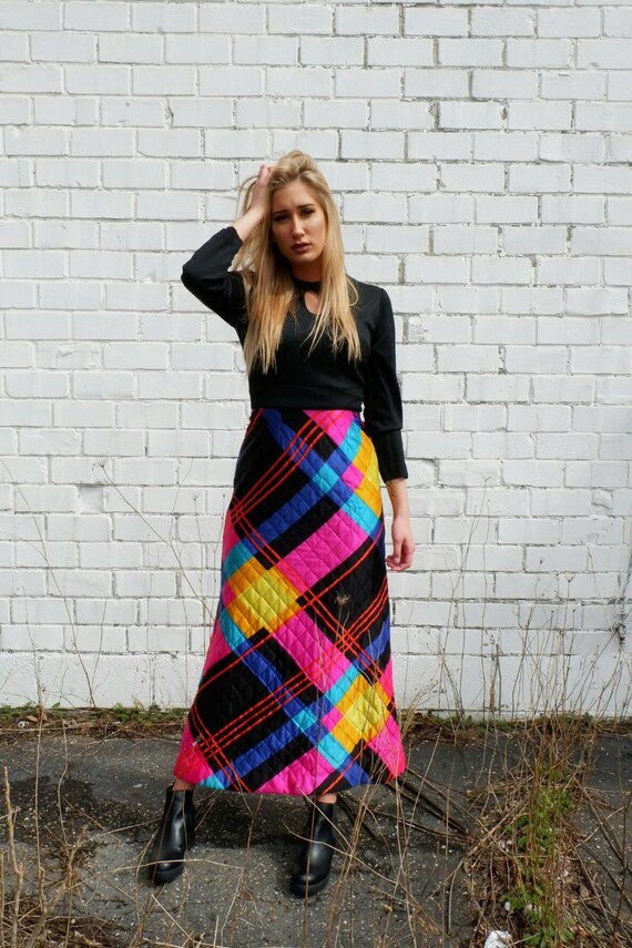 Bold Long Dress with Colorful Quilted Bottom