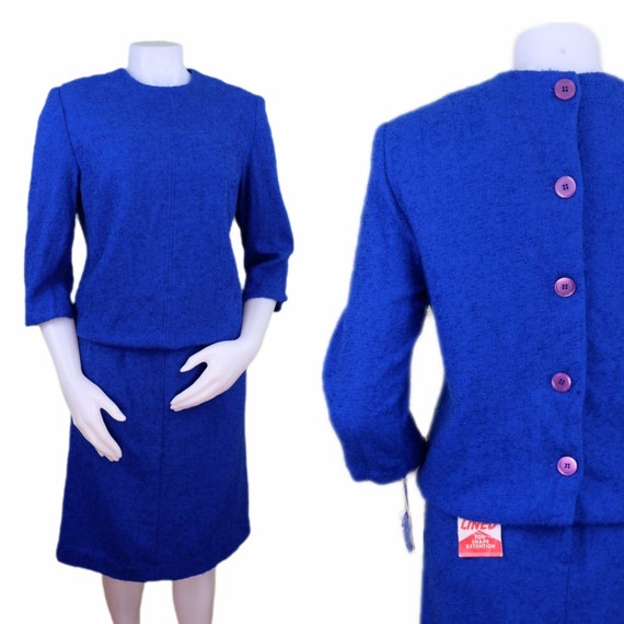 Vintage Deadstock 60s Cobalt Blue Wool Two-Piece … - image 1