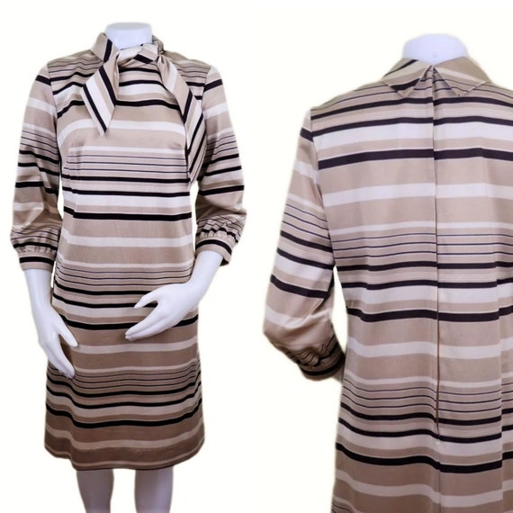 Vintage Deadstock 60s Mod Striped Dress with Tie … - image 1