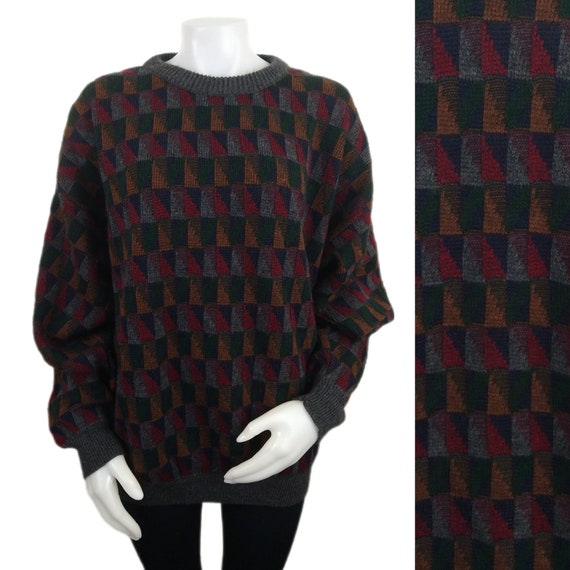Vintage 90s Geometric Pullover Sweater 1990s Mens… - image 1