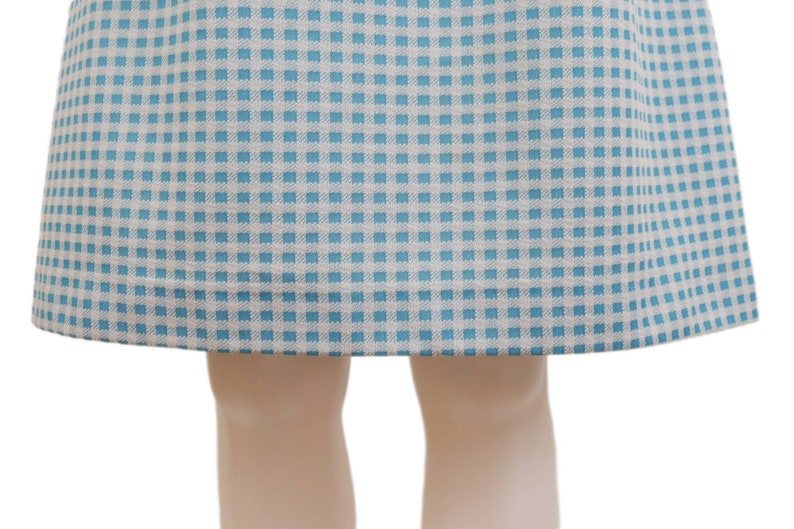Close up of the Vintage 60s Blue and White Checkered Picnic Dress 1960s Womens Small S