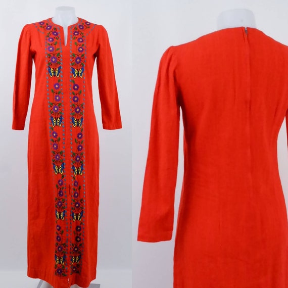 Orange Embroidered Kaftan Style Maxi Dress