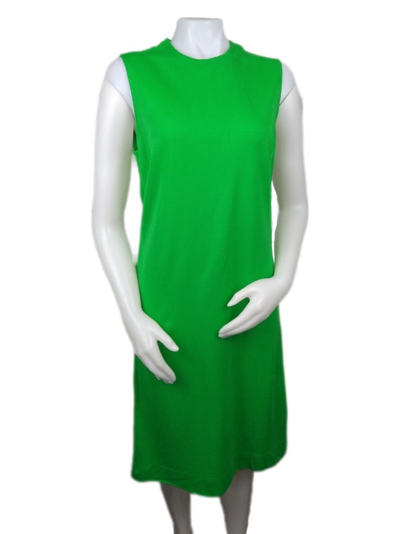 Vintage 60s Green Sleeveless Shift Dress 1960s Wo… - image 2