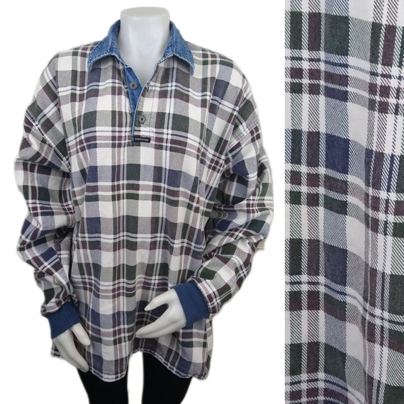Vintage 90s Checkered Henley Shirt 1990s Mens X-La