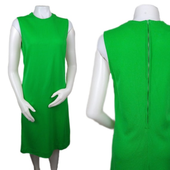 Vintage 60s Green Sleeveless Shift Dress 1960s Wo… - image 1