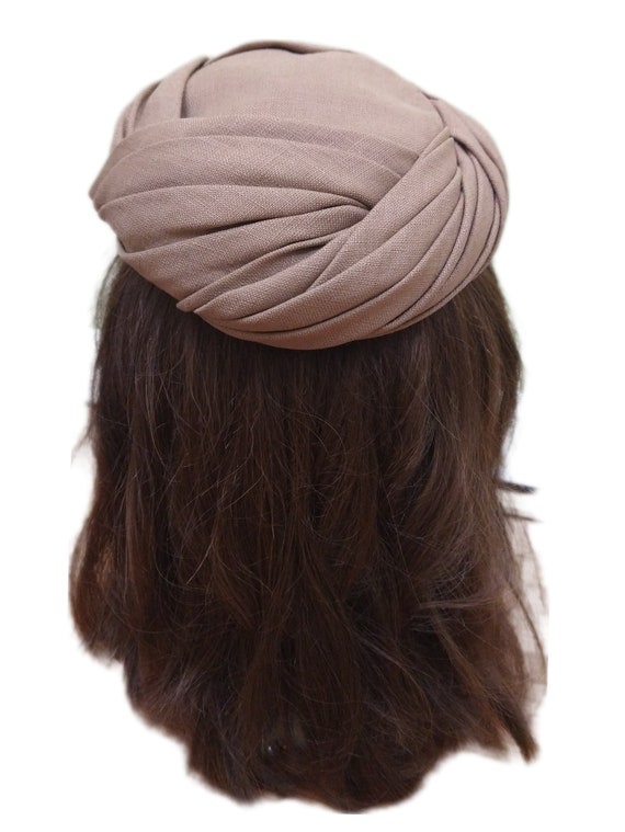 Vintage Beige Pillbox Turban Hat - image 4