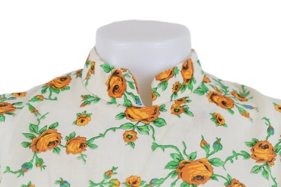 Vintage 60s Rose Print Floral Mock Neck Cotton Dr… - image 3