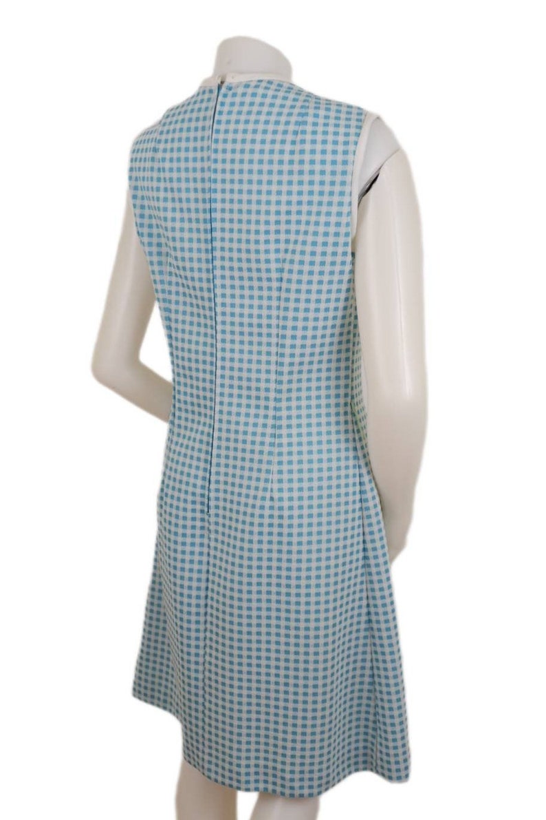 Back of the Vintage 60s Blue and White Checkered Picnic Dress 1960s Womens Small S