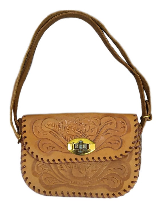 Vintage Mini Tooled Leather Handbag 1970s