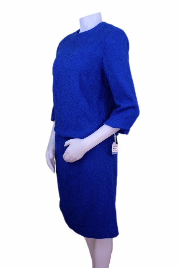 Vintage Deadstock 60s Cobalt Blue Wool Two-Piece … - image 4