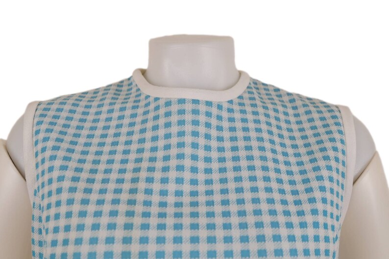 Close up of the Vintage 60s Blue and White Checkered Picnic Dress 1960s Womens Small S