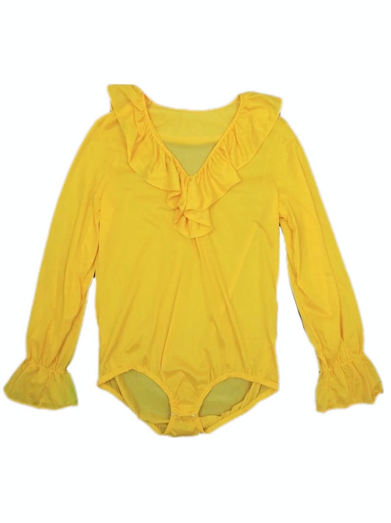 Vintage Yellow Shakespearean Ruffle Front Blouse … - image 7