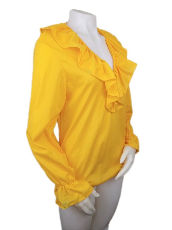 Vintage Yellow Shakespearean Ruffle Front Blouse … - image 3