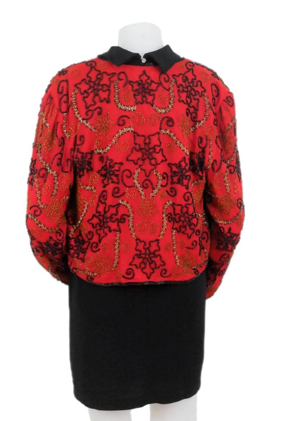 Vintage 80s Red and Black Beaded Statement Jacket… - image 5