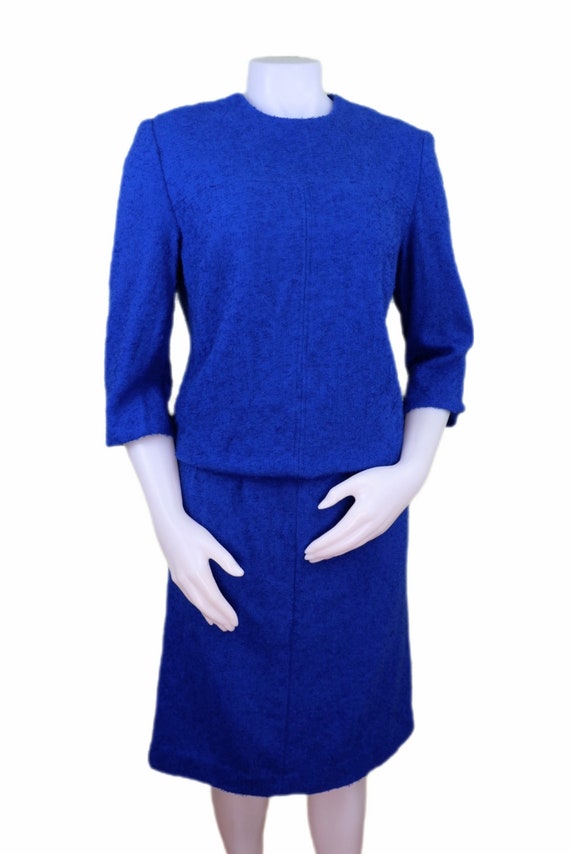 Vintage Deadstock 60s Cobalt Blue Wool Two-Piece … - image 2