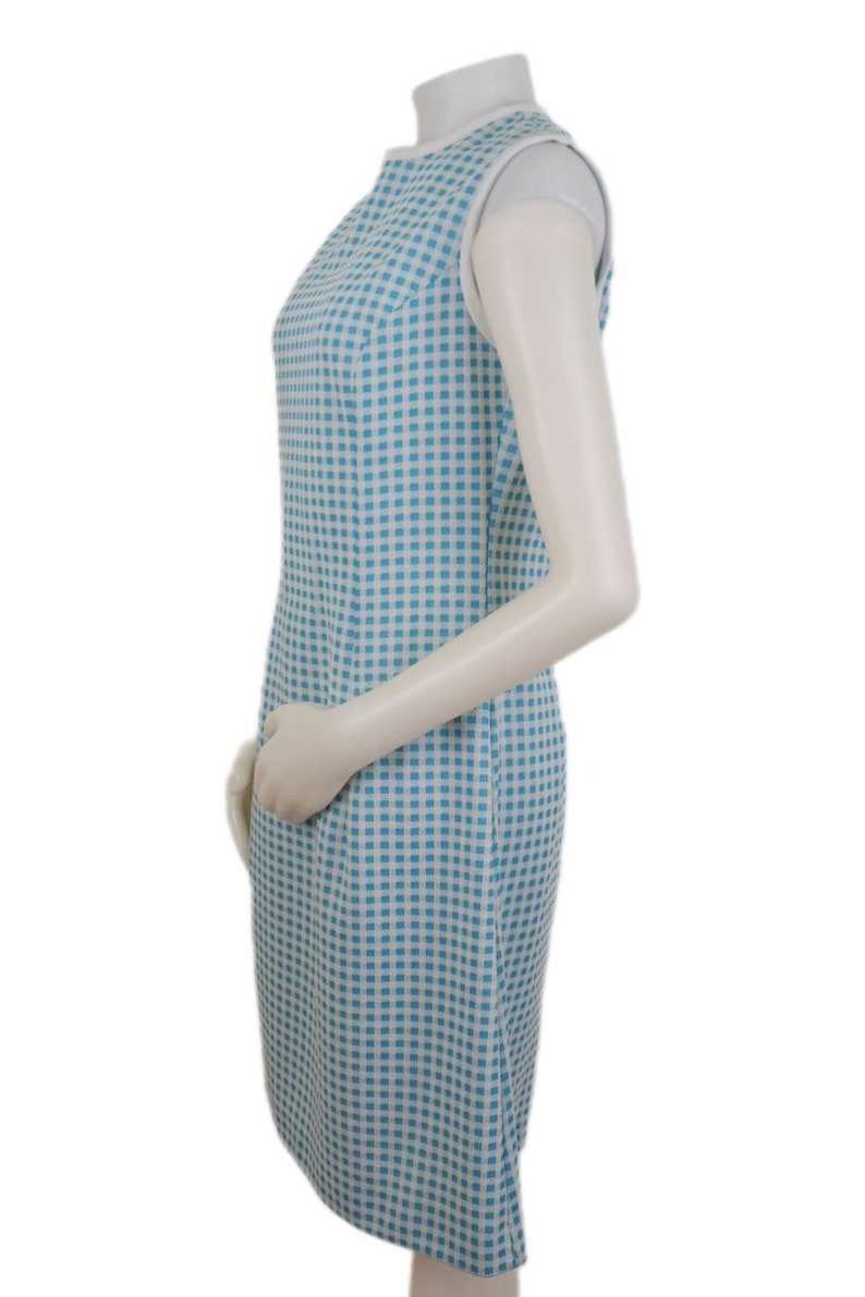 Side of the Vintage 60s Blue and White Checkered Picnic Dress 1960s Womens Small S