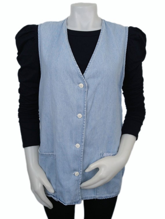 Vintage 90s Denim Blue Button-Up Artist Vest with… - image 5