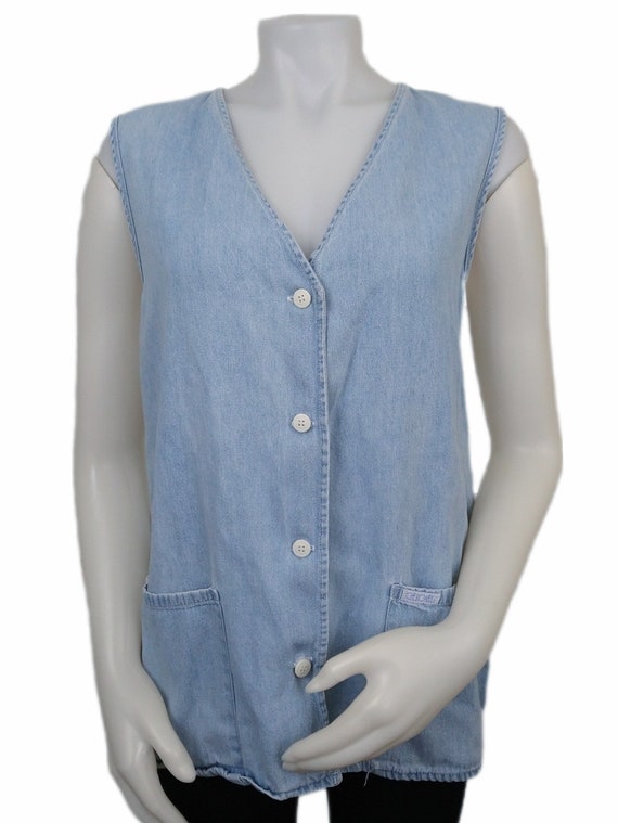 Vintage 90s Denim Blue Button-Up Artist Vest with… - image 2