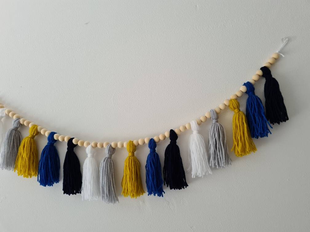 Mustard and navy tassel garland grey mustard navy garland Etsy