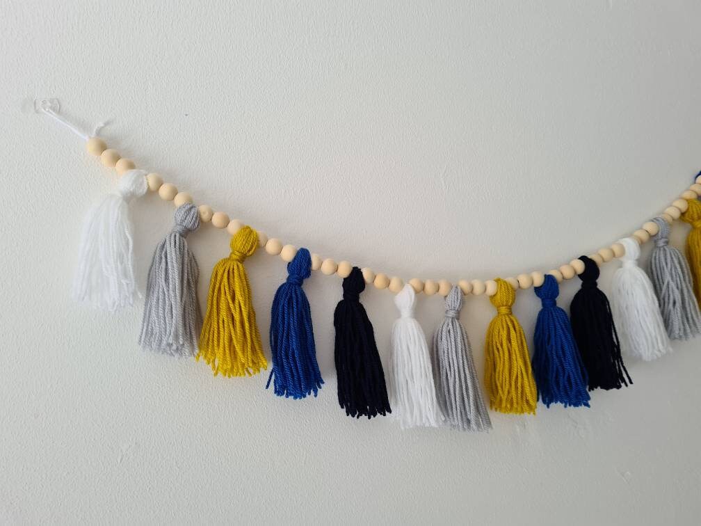 Mustard and navy tassel garland grey mustard navy garland Etsy