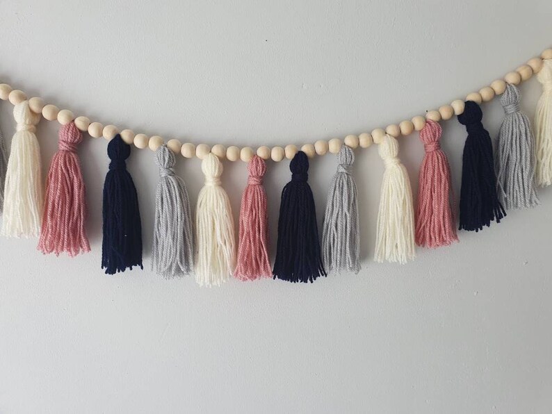 Navy and blush tassel garland tassel bunting navy decor Etsy