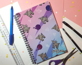 Sheep Soft cover Notebook - Lined paper colors journal diary planner agenda crochet knitting stitches needles lambs animals blue gradient