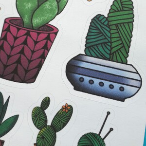 Yarnie Cactus Planner stickers Kiss cut Sticker sheet yarn ball hank crochet knit cactus succulente plant Bullet journal agenda notebook image 3