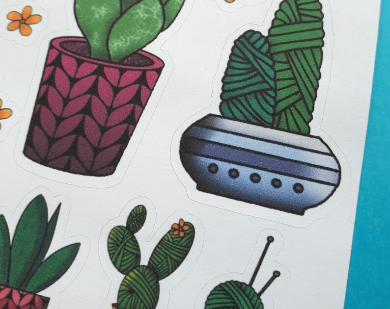 Yarnie Cactus Planner stickers Kiss cut Sticker sheet yarn ball hank crochet knit cactus succulente plant Bullet journal agenda notebook image 3