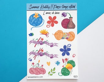 Summer Hobby Planner stickers - Kiss cut Sticker sheet - Cute hank ball skein crochet knitting merino flowers bullet journal agneda notebook