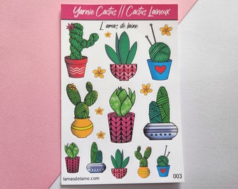 Yarnie Cactus Planner stickers - Kiss cut Sticker sheet - yarn ball hank crochet knit cactus succulente plant Bullet journal agenda notebook