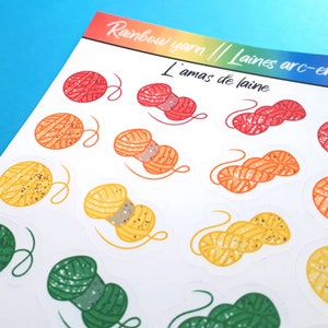 Rainbow yarn Planner stickers Kiss cut Sticker sheet skein hank yarn spinning crochet knitter knitting bujo scrapbooking agenda image 2