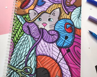 Messy Cats Soft cover Big Notebook - Graph paper journal diary planner agenda yarn crochet knitting scrapbooking journaling cute paws