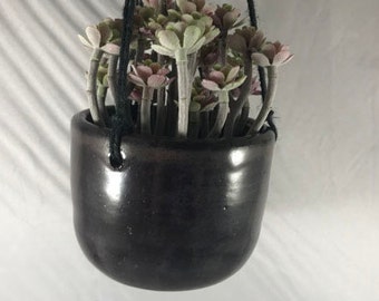 Simple Small Dark Hanging Planter - Stoneware