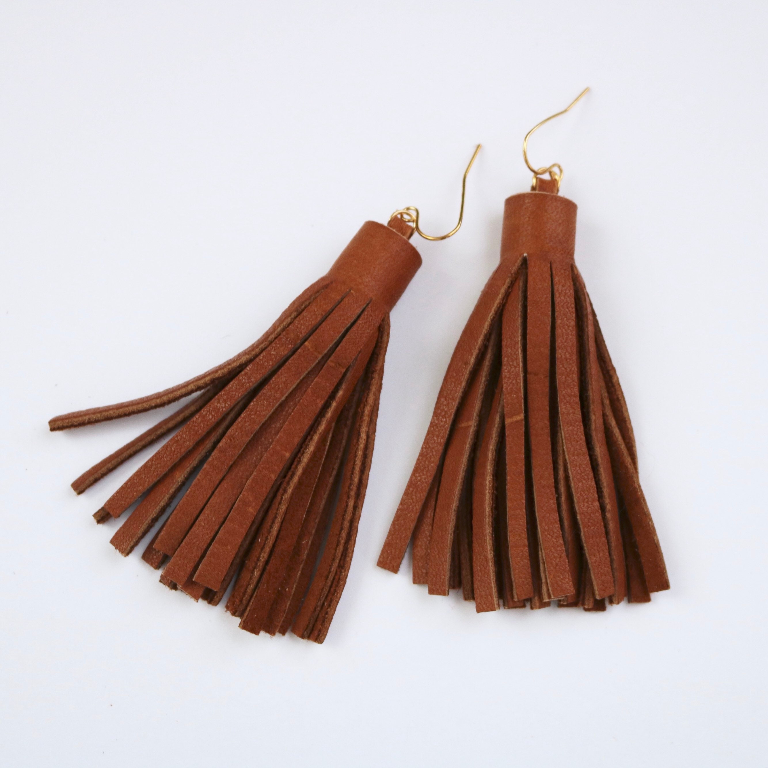 Brown Leather Tassel Earrings Brown Earrings Tassels Brown Etsy