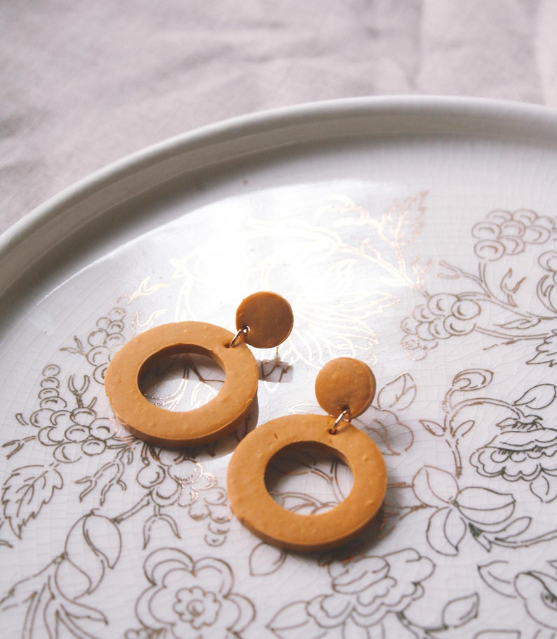 Mustard Polymer Clay Hoop Earrings Yellow Hoops Yellow Etsy