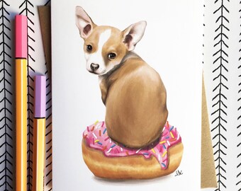 Cute Chihuahua Card | Funny Chihuahua Card | Chihuahua Gift | Birthday Card | Donut Card | Thank You Card | Thank You Card For Veterinarian