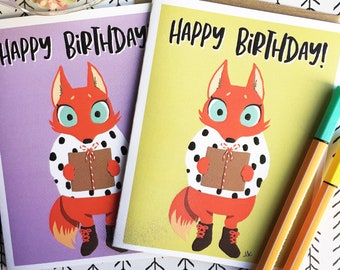 Fox Birthday Card | Cute Fox Birthday Card | Happy Birthday Card | Hipster Birthday Card | Hipster Animal Card | Cute Kids Birthday Card