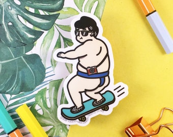 Waterproof Hipster Sumo Wrestler Skater Vinyl Sticker | Japanese Sticker | Funny Sumo Sticker | Funny Fitness Sticker | Funny Sports Sticker