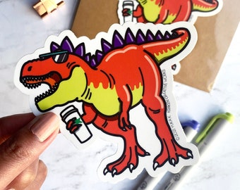 Red T-Rex Bumper Sticker | Tyrannosaurus Bumper Sticker | Dinosaur Bumper Sticker | Dinosaur Car Decal | Funny Coffee Bumper Stickers