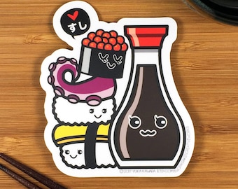 Waterproof Sushi Vinyl Sticker | Sushi Laptop Sticker | Sushi Vinyl Sticker | Kawaii Sushi Vinyl Sticker | Kawaii Sushi Sticker | Sushi gift