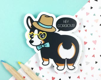 Waterproof Black Corgi Vinyl Sticker | Waterproof Corgi Sticker | Corgi Laptop Sticker | Kawaii Corgi Sticker | Corgi Water Bottle Sticker