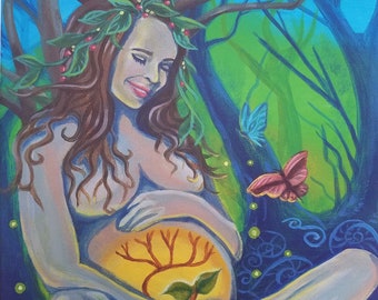 Madre Tierra- Giclee, Impresión, Gaia, Pacha Mama, Bosque, Diosa de la Naturaleza, Obra de Arte Original, Crecimiento, Nacimiento, Nuevos comienzos, Puesta a tierra