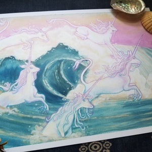 Where the Unicorns Go- Print,  The Last Unicorn,  Faerie,  Fan art, Ocean Fae,  Waves, Peter S. Beagle,  Fairy tale,  Whimsical,  Faery