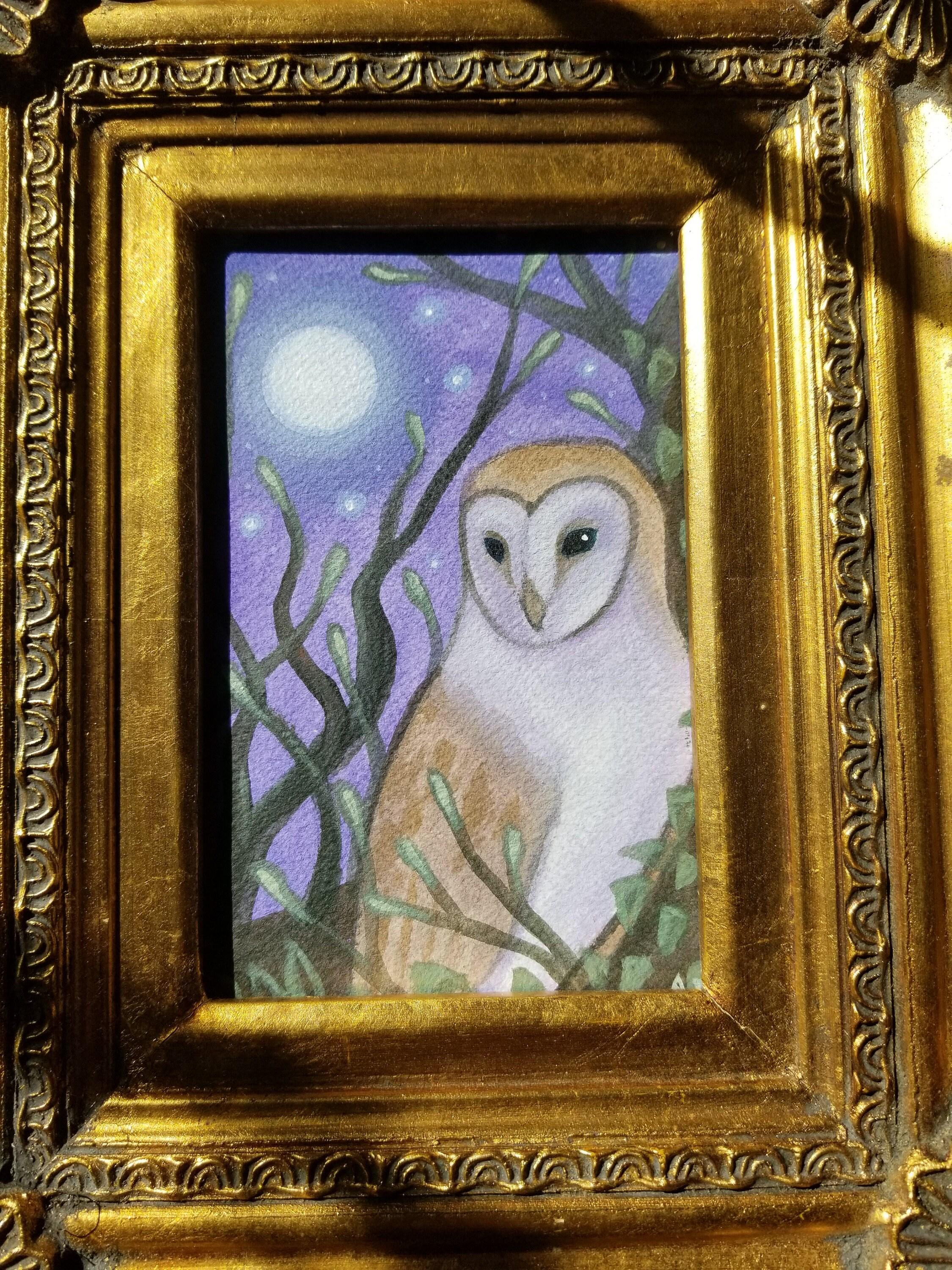 Woodland Owl - Original Painting,  Whimsical,  Forest, Faery,  Elven, Fantasy, Faerie,  purple,  For