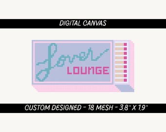 Lover’s Lounge – Matchbook Style Needlepoint Canvas | Digital Download | 18 Mesh | Modern Needlepoint Design