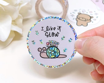 I Like It Slow Sticker | Aesthetic Waterproof Vinyl Decal for Journals, Gifts, Waterbottles, Laptops & More | 2x2 inch | DC01