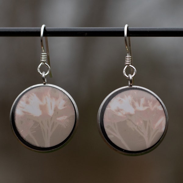 Alternative Process Earrings, Lumen Print Jewelry, Photography, Handmade, Unique Gift, Floral Pendant, Solid Sterling Silver, Silhouette